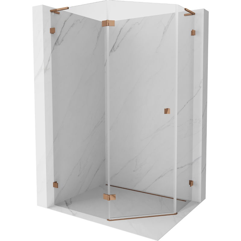 Mexen Lunar L vijfhoekige douchecabine met linksdraaiende deur 100 x 80 cm, transparant, roze goud - 831L-100L-080P-60-00-L