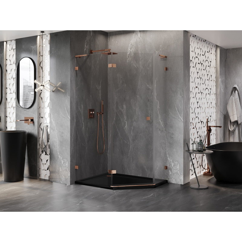 Mexen Lunar L viiekujuline vasakukäeline dušinurk 100 x 80 cm, läbipaistev, roosa kuld - 831L-100L-080P-60-00-L