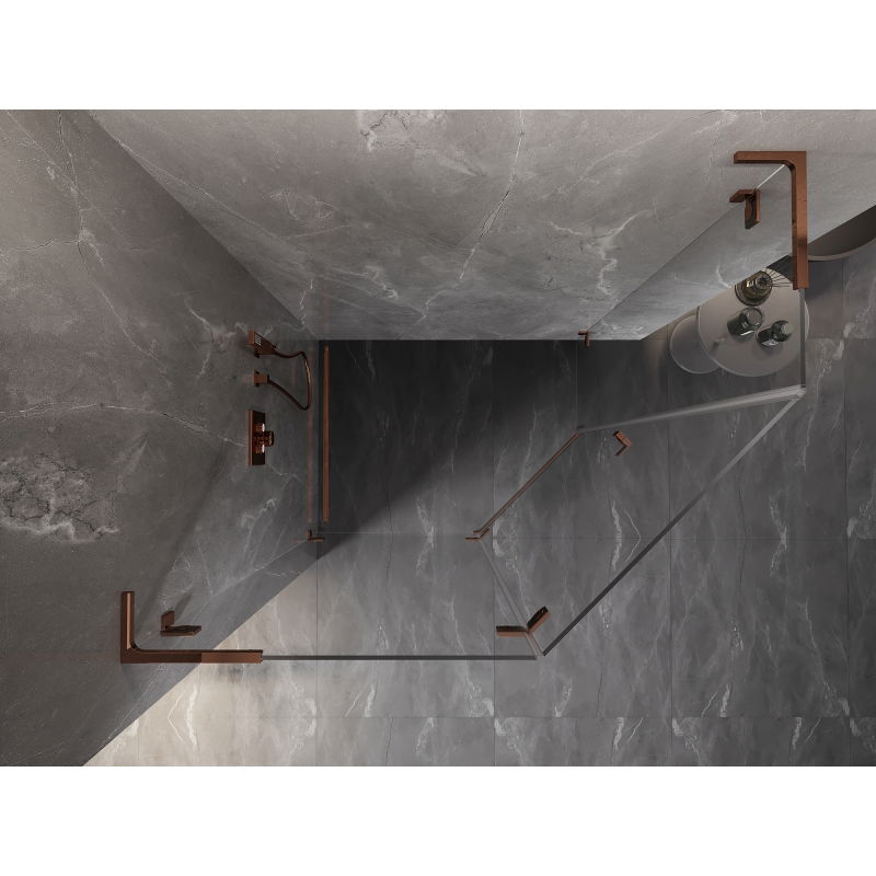 Mexen Lunar L pentagonal shower enclosure, left swing door 100 x 80 cm, transparent, rose gold - 831L-100L-080P-60-00-L