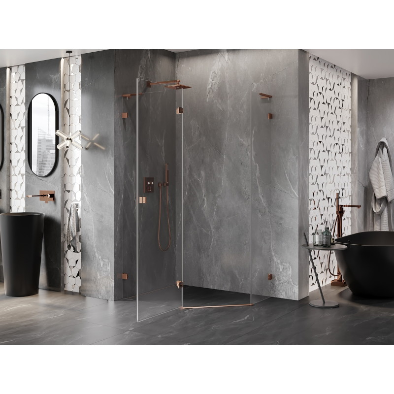 Mexen Lunar L viieosaline dušinurk, vasakpoolne 100 x 90 cm, läbipaistev, roosa kuld - 831L-100L-090P-60-00-L