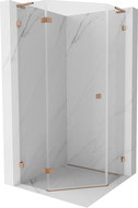 Mexen Lunar L petkotna prha kabina s preklopnimi vrati levo 80 x 80 cm, prozorna, brušena medenina - 831L-080L-080P-65-00-L