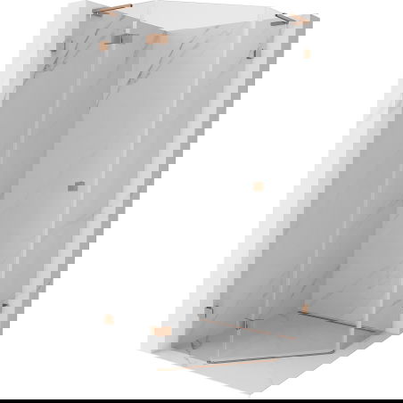 Mexen Lunar L vijfhoekige douchecabine scharnierend links 90 x 90 cm, transparant, geborsteld koper - 831L-090L-090P-65-00-L