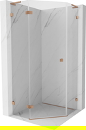 Mexen Lunar L vijfhoekige douchecabine links scharnierend 90 x 90 cm, transparant, geborsteld koper - 831L-090L-090P-65-00-L