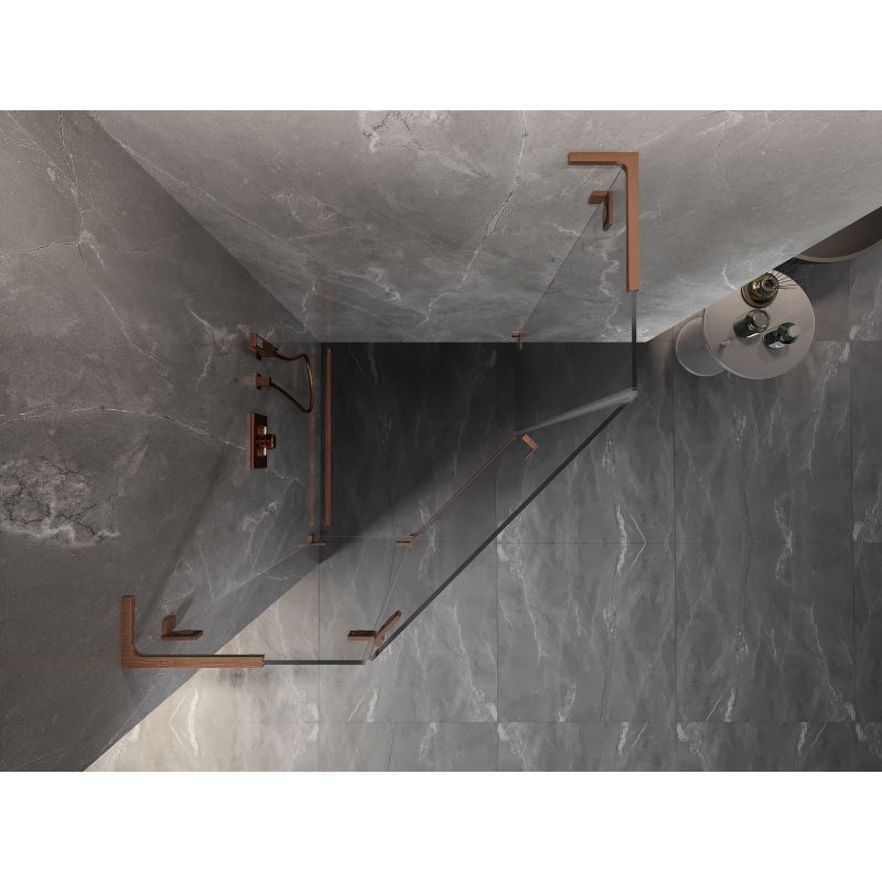 Mexen Lunar L fënnef Ecker Duschekabinn lénk 90 x 90 cm, transparent, gebierste Kof - 831L-090L-090P-65-00-L