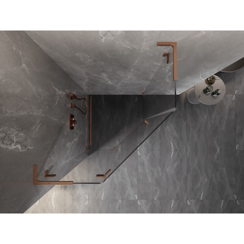 Mexen Lunar L petkotna tuš kabina s krilnimi vrati levo 90 x 90 cm, prosojna, brušen baker - 831L-090L-090P-65-00-L