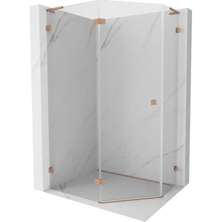 Mexen Lunar L cabine de douche pentagonale pivotante gauche 100 x 80 cm, transparent, cuivre brossé - 831L-100L-080P-65-00-L