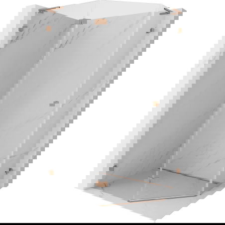 Mexen Lunar L piecstūra kreisā vērtnes dušas kabīne 100 x 80 cm, caurspīdīga, matēta vara - 831L-100L-080P-65-00-L