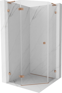 Mexen Lunar L Fünfeck-Duschkabine, links öffnend, 100 x 100 cm, transparent, gebürstetes Kupfer - 831L-100L-100P-65-00-L