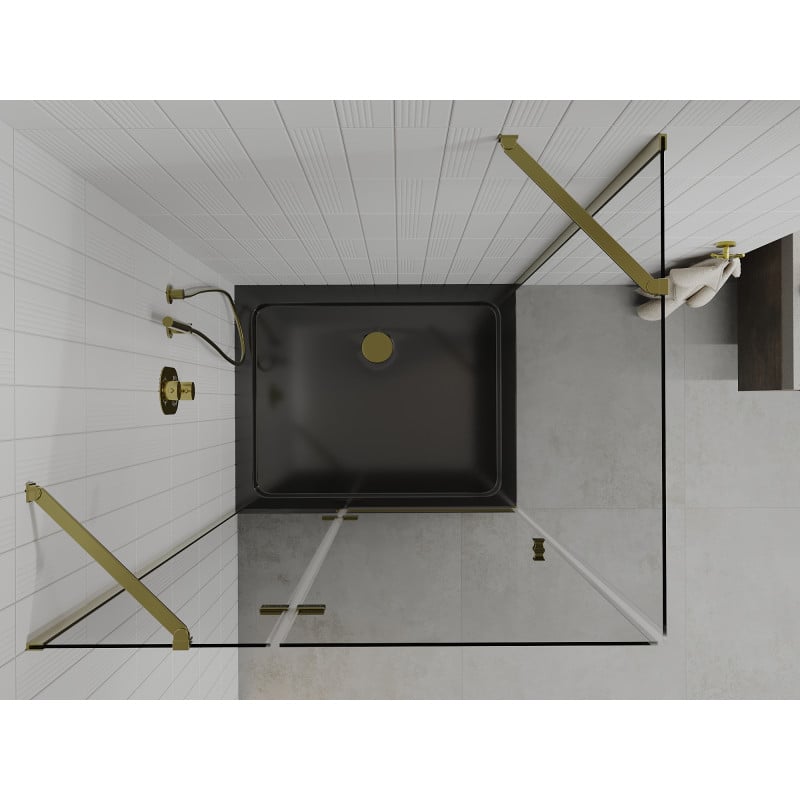 Mexen Roma cabine de douche pivotante 100 x 90 cm, transparente, dorée + receveur Flat, noir - 854-100-090-50-00-4070G