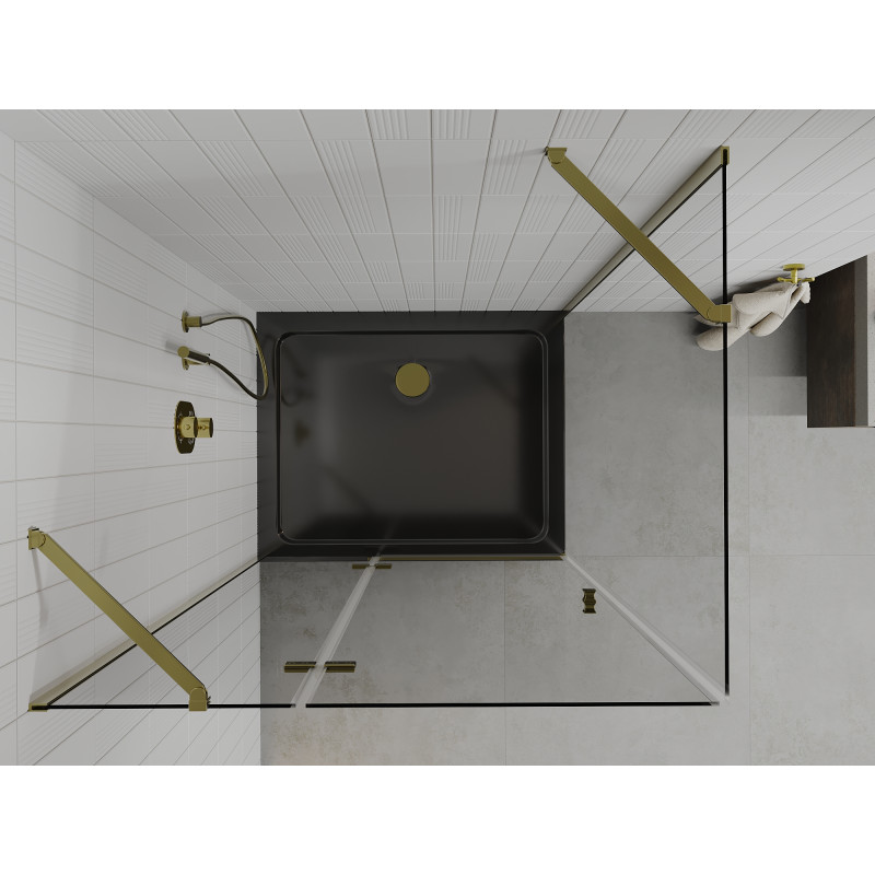 Mexen Roma Duschecke mit Schwingtür 100 x 90 cm, transparent, gold + Flat-Duschwanne, schwarz - 854-100-090-50-00-4070G