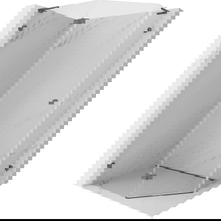 Mexen Lunar L Fünfeck-Duschkabine mit linker Schwingtür 100x80 cm, transparent, gebürstet Gun Gray - 831L-100L-080P-66-00-L