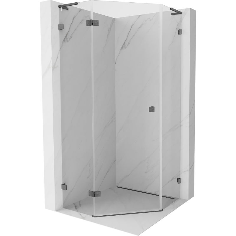 Mexen Lunar L fünfeckige Duschkabine links schwenkbar 100x100 cm transparent, gun gray gebürstet - 831L-100L-100P-66-00-L