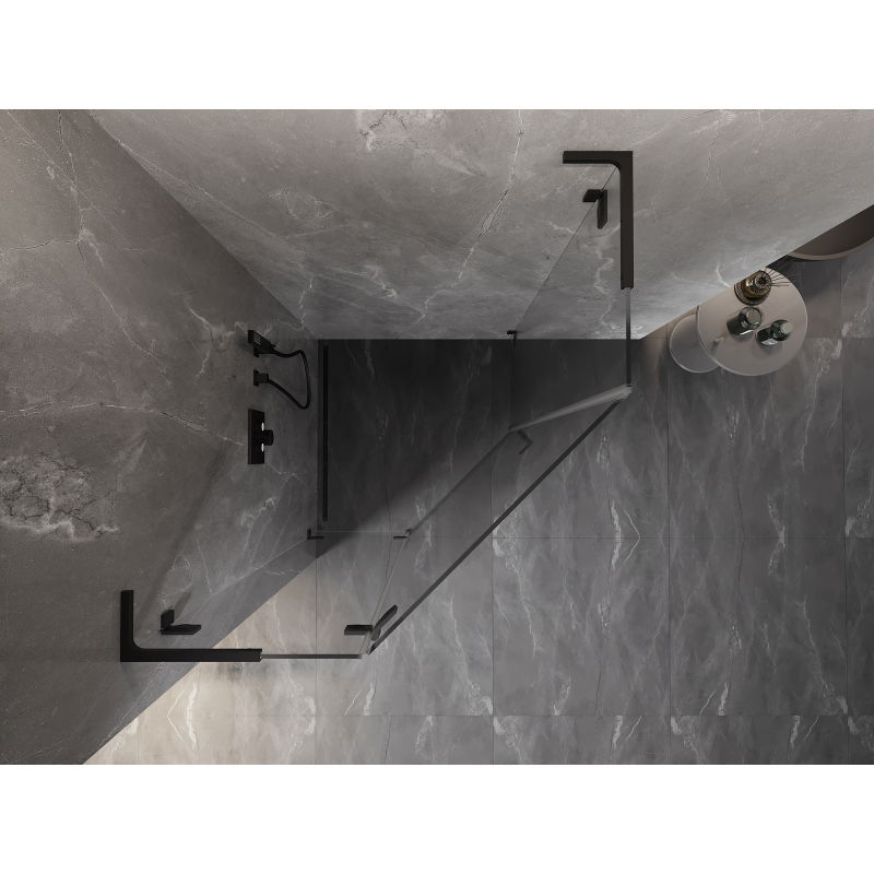 Mexen Lunar L cabine de duche pentagonal com porta de abrir à esquerda 80 x 80 cm, transparente, preta - 831L-080L-080P-70-00-L