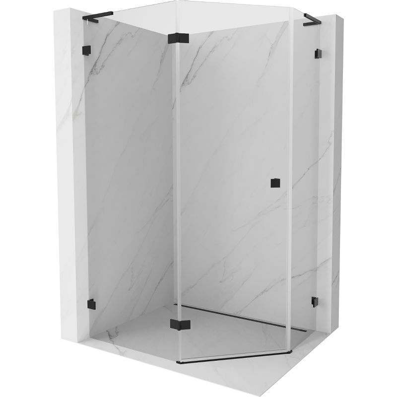 Mexen Lunar L vijfhoekige douchecabine scharnierend links 100 x 80 cm, transparant, zwart - 831L-100L-080P-70-00-L