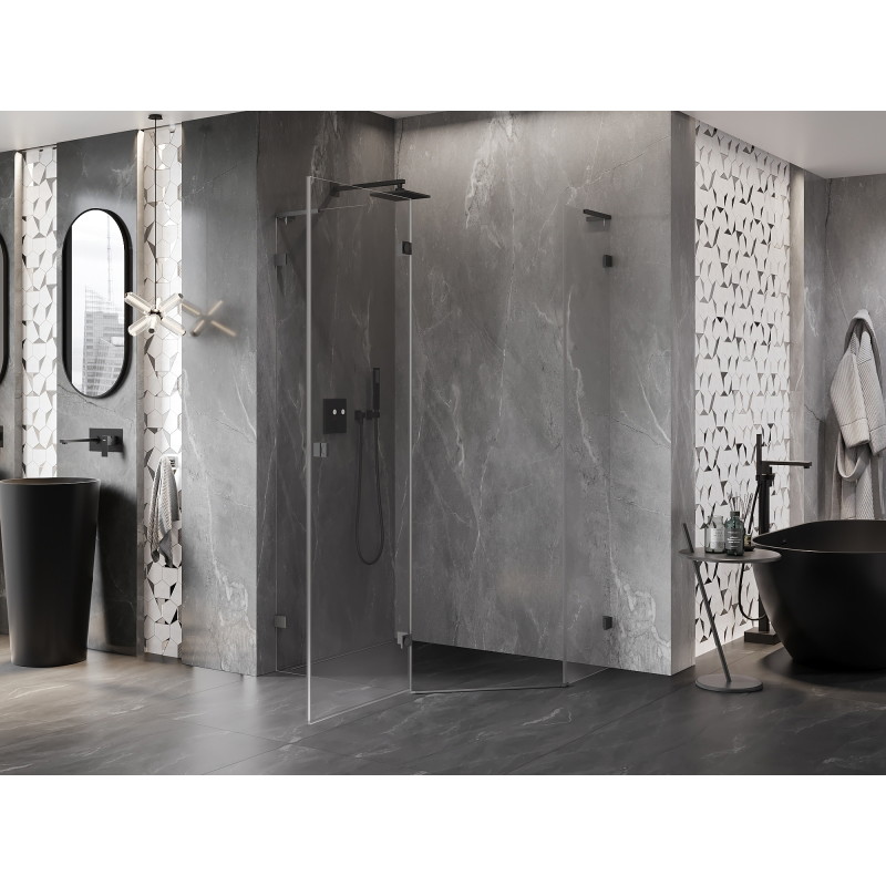 Mexen Lunar L Fünfeckige Duschkabine links, 90 x 80 cm, transparent, Gun Metal - 831L-090L-080P-95-00-L