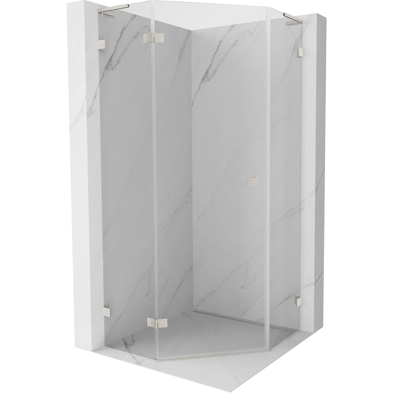 Mexen Lunar L cabine de douche pentagonale battante gauche 80 x 80 cm, transparent, nickel brossé - 831L-080L-080P-97-00-L