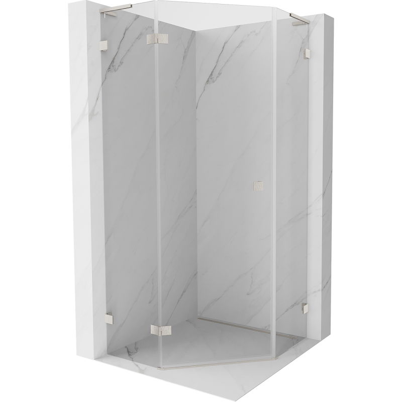 Mexen Lunar L douchecabine vijfhoekig draaibaar links 80 x 80 cm, transparant, geborsteld nikkel - 831L-080L-080P-97-00-L