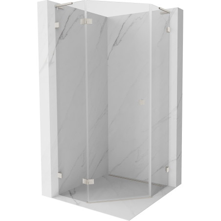 Mexen Lunar L cabina doccia pentagonale a battente sinistra 80 x 80 cm, trasparente, nichel spazzolato - 831L-080L-080P-97-00-L
