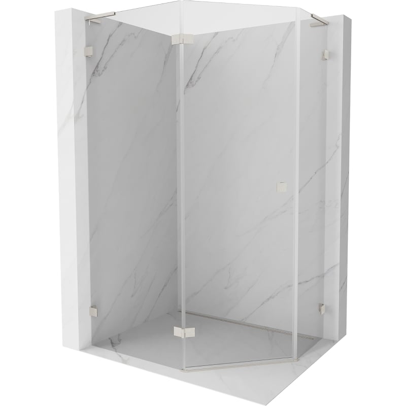 Mexen Lunar L pentagonal shower enclosure, left hinged 100 x 80 cm, transparent, brushed nickel - 831L-100L-080P-97-00-L