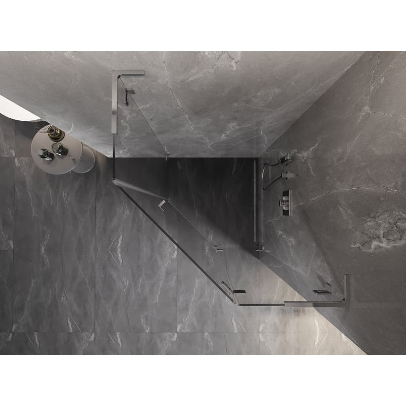 Mexen Lunar L cabina de ducha pentagonal abatible derecha 80 x 80 cm, transparente, cromo - 831L-080P-080L-01-00-P