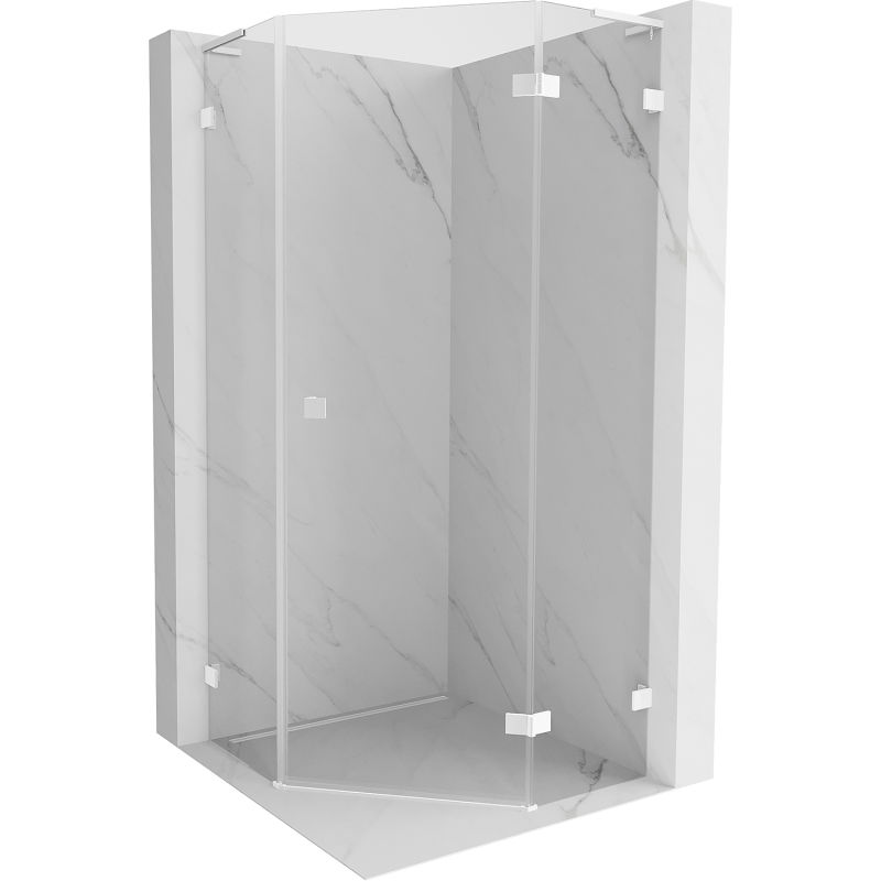 Mexen Lunar L cabina de ducha pentagonal abatible derecha 80 x 80 cm, transparente, blanca - 831L-080P-080L-20-00-P