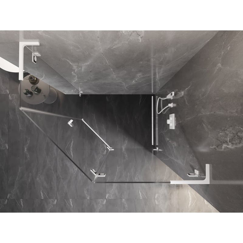 Mexen Lunar L pentagonal shower enclosure, right hinged 90 x 80 cm, transparent, white - 831L-090P-080L-20-00-P