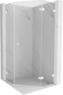 Mexen Lunar L viiekandiline parempoolne hingedega dušinurk 90 x 90 cm, läbipaistev, valge - 831L-090P-090L-20-00-P