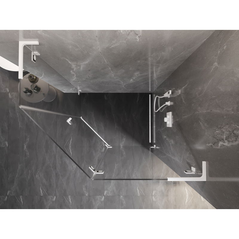 Mexen Lunar L femkantig duschkabin med svängbar dörr höger 100 x 90 cm, transparent, vit - 831L-100P-090L-20-00-P