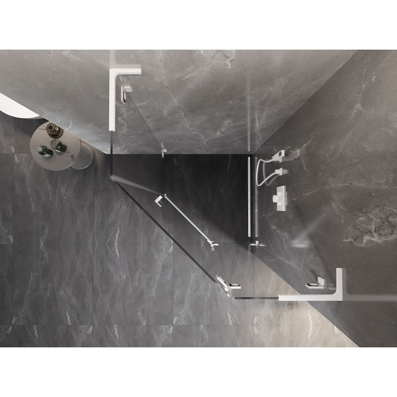 Mexen Lunar L cabina de ducha pentagonal abatible derecha 100 x 100 cm, transparente, blanca - 831L-100P-100L-20-00-P