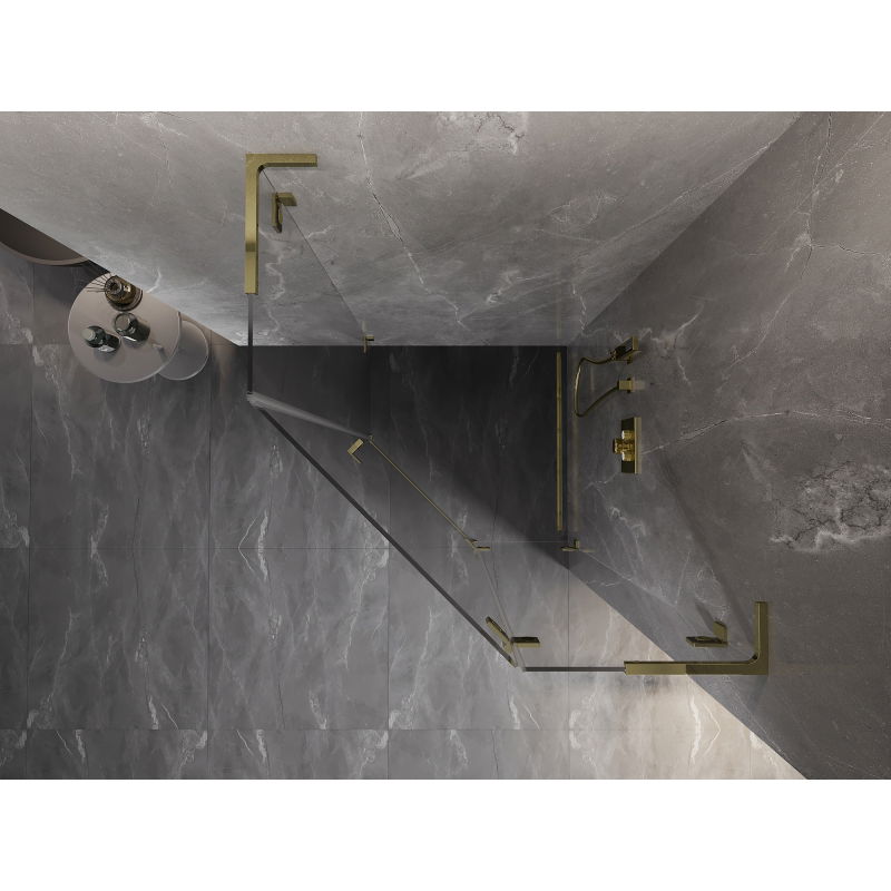 Mexen Lunar L femkantig duschkabin vridbar höger 80 x 80 cm, transparent, guld - 831L-080P-080L-50-00-P