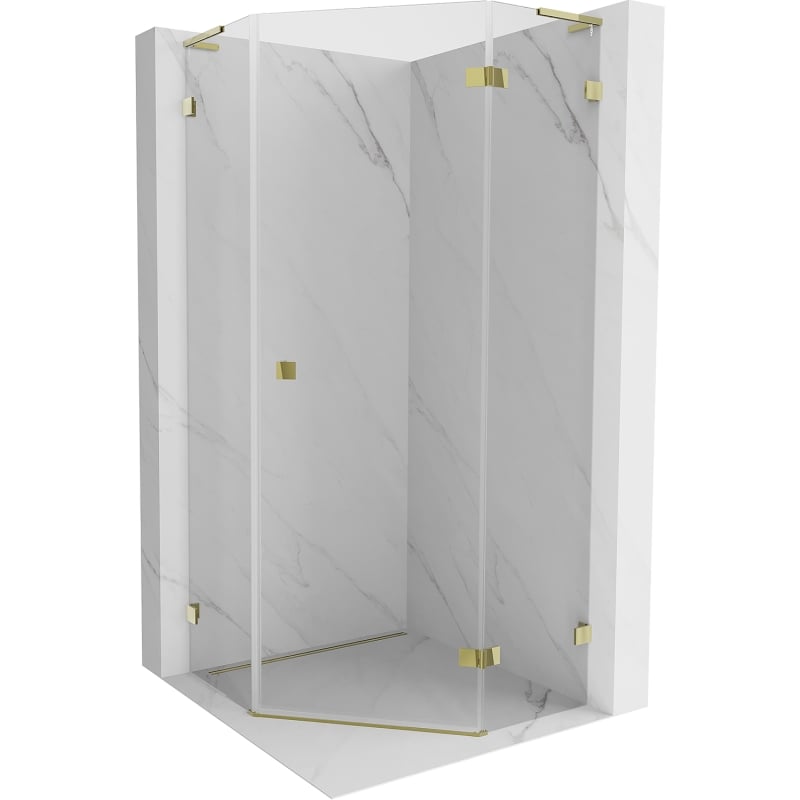 Mexen Lunar L cabine de douche pentagonale pivotante droite 90 x 90 cm, transparent, or - 831L-090P-090L-50-00-P