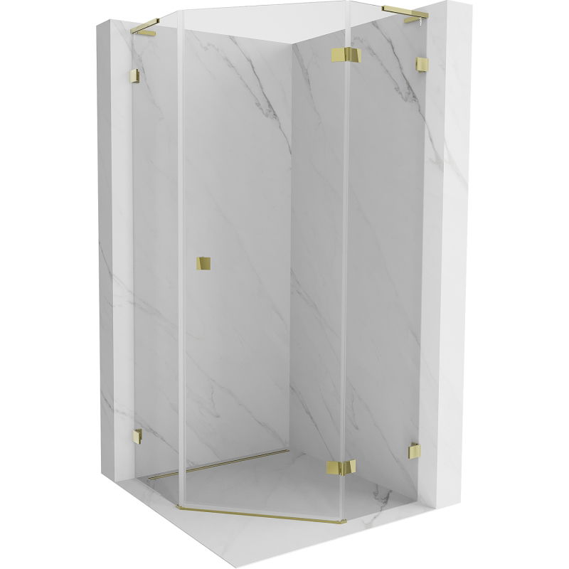 Mexen Lunar L vijfhoekige douchecabine opklapbaar rechts 100 x 100 cm, transparant, goud - 831L-100P-100L-50-00-P