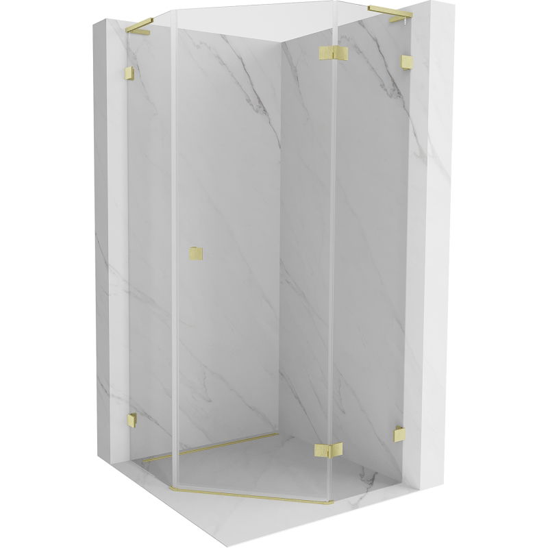 Mexen Lunar L fünfeckige Duschkabine, rechte Schwingtür 80 x 80 cm, transparent, gebürstetes Gold - 831L-080P-080L-55-00-P