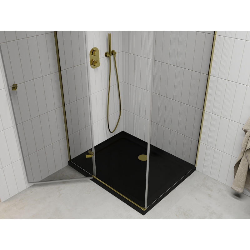Mexen Roma avatav dušinurk 100 x 80 cm, läbipaistev, kuldne + Flat dušialus, must - 854-100-080-50-00-4070G