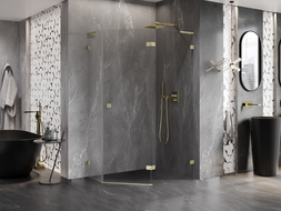 Mexen Lunar L cabine de douche pentagonale pivotante droite 90 x 80 cm, transparent, or brossé - 831L-090P-080L-55-00-P