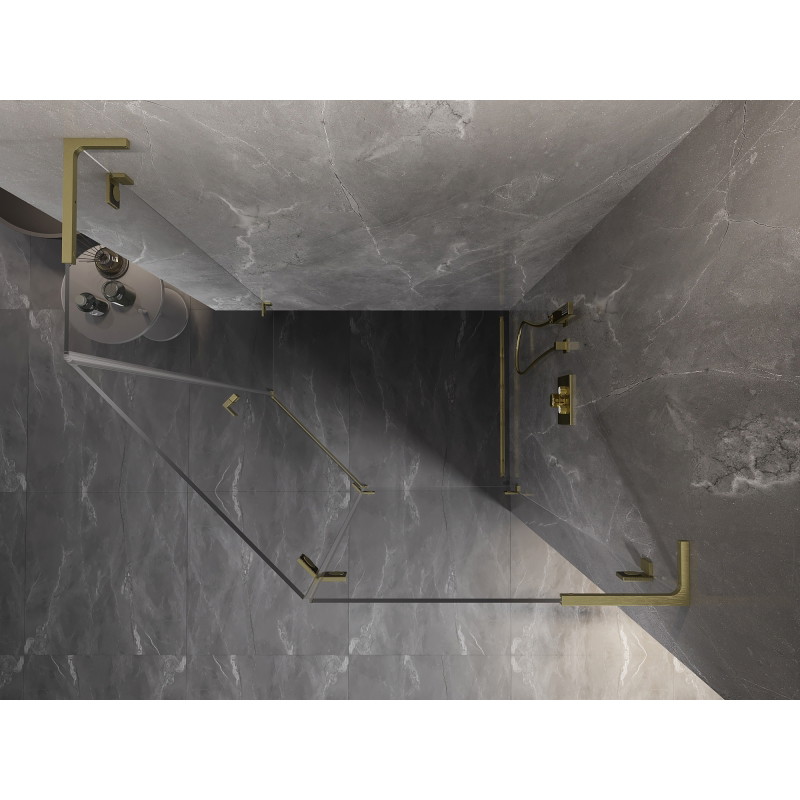 Mexen Lunar L kutni tuš kabina peterokutna desna 90 x 80 cm, prozirna, zlatna četkana - 831L-090P-080L-55-00-P