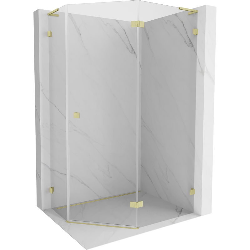 Mexen Lunar L fünfeckige Duschkabine rechts öffnend 90 x 80 cm, transparent, gebürstetes Gold - 831L-090P-080L-55-00-P