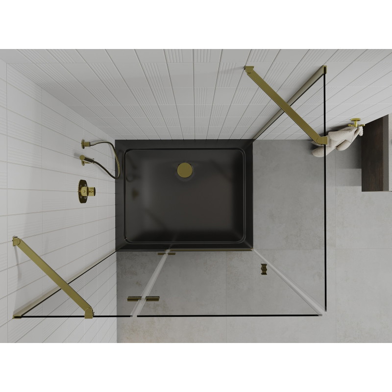 Mexen Roma avatav dušinurk 100 x 80 cm, läbipaistev, kuldne + Flat dušialus, must - 854-100-080-50-00-4070G