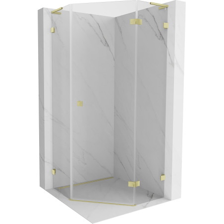 Mexen Lunar L viiekandiline parempoolne dušiuks 90 x 90 cm, läbipaistev, harjatud kuld - 831L-090P-090L-55-00-P
