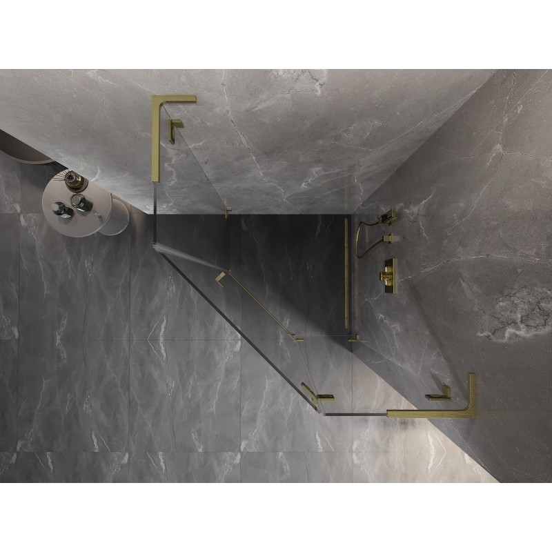 Mexen Lunar L viiekandiline parempoolne dušiuks 90 x 90 cm, läbipaistev, harjatud kuld - 831L-090P-090L-55-00-P