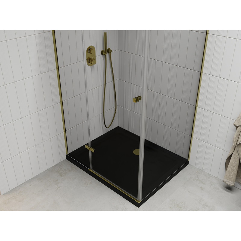 Mexen Roma avatav dušinurk 100 x 80 cm, läbipaistev, kuldne + Flat dušialus, must - 854-100-080-50-00-4070G