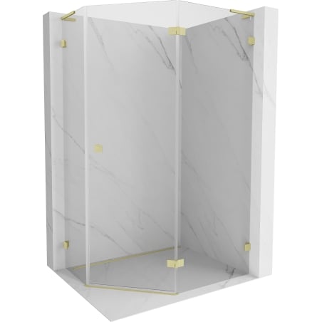 Mexen Lunar L pentagonal right-hinged shower cabin 100 x 80 cm, transparent, brushed gold - 831L-100P-080L-55-00-P