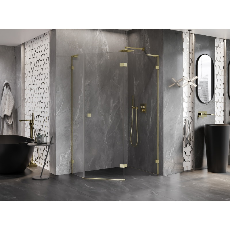 Mexen Lunar L kabina tuš petokutna zakretna desna 100 x 90 cm, prozirno, zlatna brušena - 831L-100P-090L-55-00-P