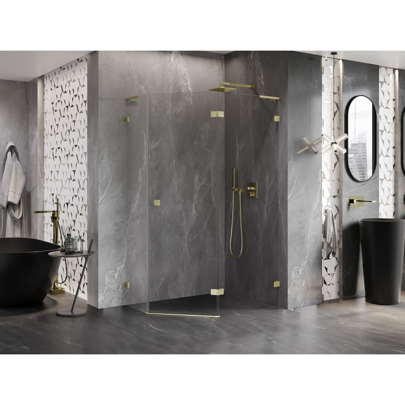 Mexen Lunar L kabina tuš petokutna zakretna desna 100 x 90 cm, prozirno, zlatna brušena - 831L-100P-090L-55-00-P
