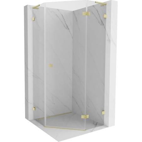 Mexen Lunar L cabine de douche pentagonale pivotante droite 100x100 cm, transparent, or brossé - 831L-100P-100L-55-00-P