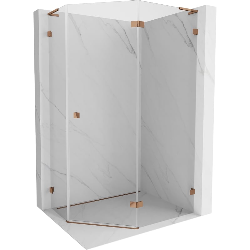 Mexen Lunar L pentagonal hinged shower enclosure right 90 x 80 cm, transparent, rose gold - 831L-090P-080L-60-00-P