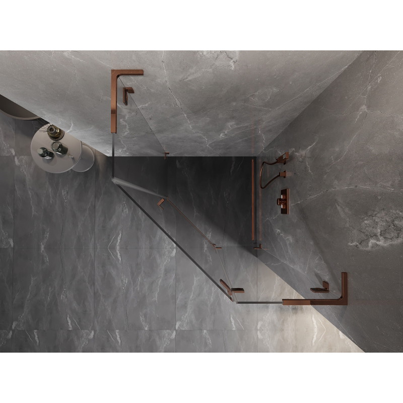 Mexen Lunar L petkotna desna tuš kabina 90 x 90 cm, prozorna, rožnato zlato - 831L-090P-090L-60-00-P