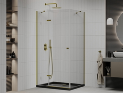 Mexen Roma swing shower enclosure 120 x 80 cm, transparent, gold + Flat shower tray, black - 854-120-080-50-00-4070G