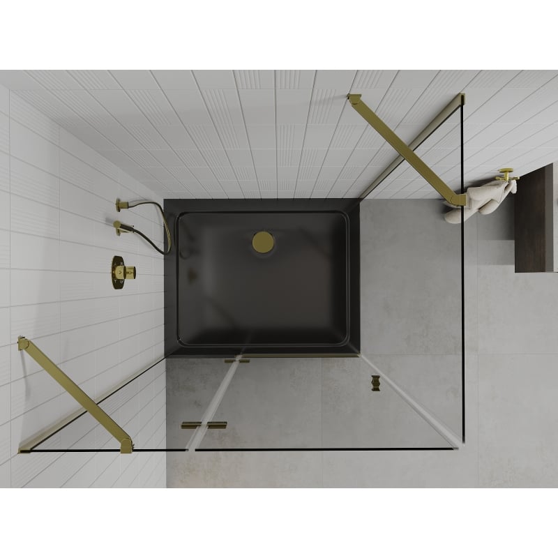 Mexen Roma swing shower enclosure 120 x 80 cm, transparent, gold + Flat shower tray, black - 854-120-080-50-00-4070G