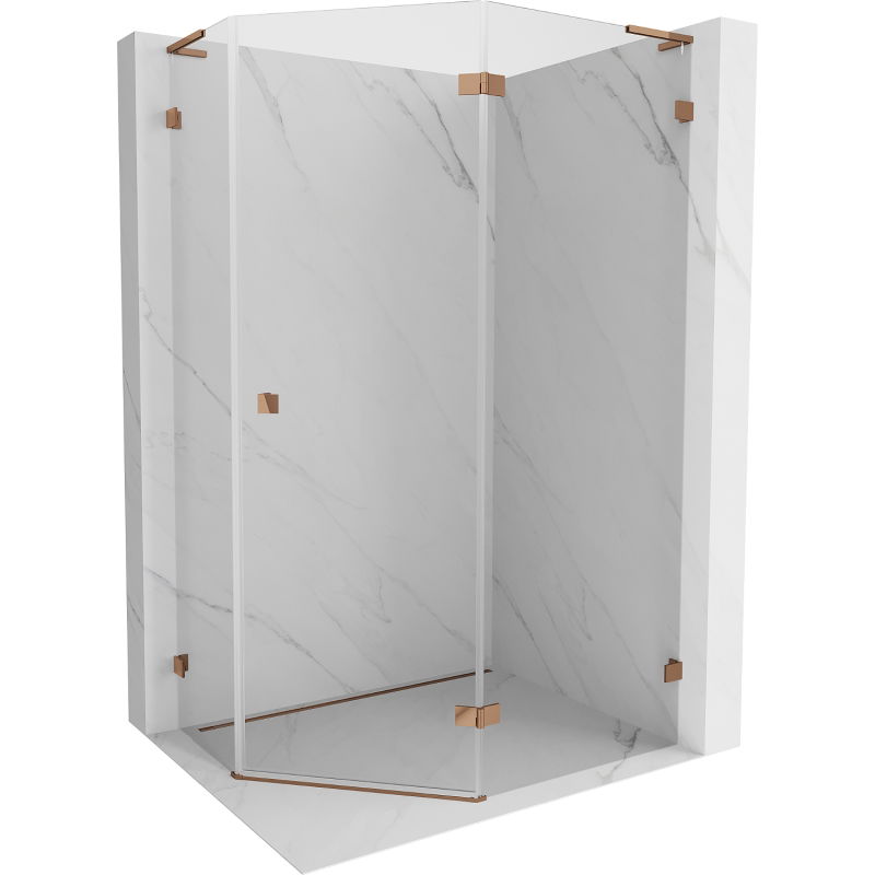 Mexen Lunar L pentagonal right hinged shower enclosure 100 x 80 cm, transparent, rose gold - 831L-100P-080L-60-00-P